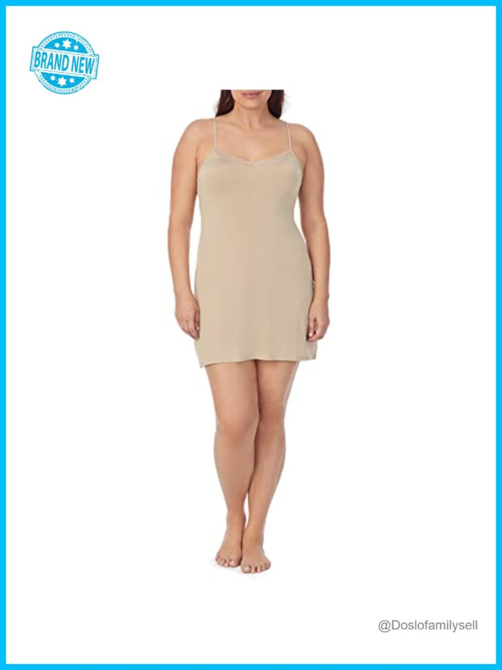 Women's Silky Smooth Full Slip 35" Spaghetti Strap Lace Neckline A-Line